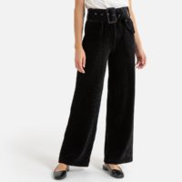 Pantalon large en velour cotelé avec ceinture Noir DERHY