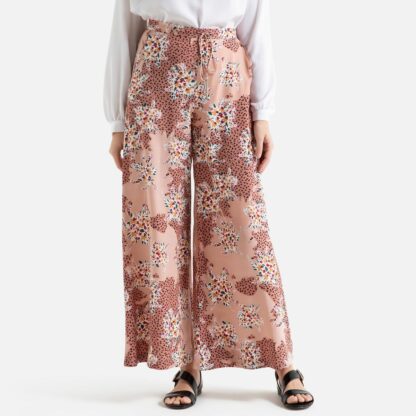 Pantalon large imprimé taille haute JERRY Imprimé Beige/Rose Suncoo