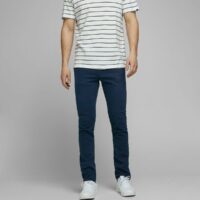 Pantalon slim en toile Glenn Icon Bleu Marine jack & jones