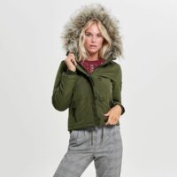 Parka courte zippée et boutonnée Noir;Kaki Only