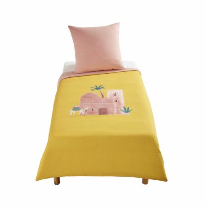 Parure de lit enfant en coton rose et jaune moutarde imprimé 140x200 Maisons du Monde