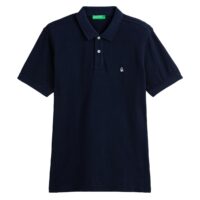 Polo coupe droite maille piquée en coton Bleu Marine Benetton