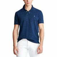 Polo droit custom fit en maille piquée Bleu Indigo Polo Ralph Lauren