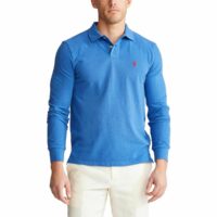 Polo droit custom fit manches longues Blanc - Bleu Clair - Bleu Moyen Polo Ralph Lauren