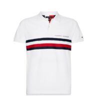 Polo slim Global Stripe Chest Tape Blanc - Bleu Marine Tommy Hilfiger