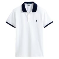 Polo slim fit en maille piquée Blanc - Bleu Marine Polo Ralph Lauren