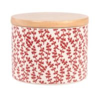 Pot en grès et bambou rouge motif feuillage blanc 0.4L Maisons du Monde