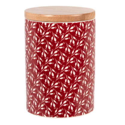 Pot en grès et bambou rouge motif feuillage blanc 0.75L Maisons du Monde
