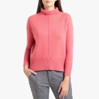 Pull à col montant en fine maille de laine PALACE Rose Suncoo