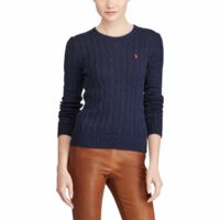 Pull à col rond en fine maille torsadée de coton Navy Polo Ralph Lauren