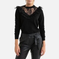 Pull avec décolleté volanté en dentelle Beige;Noir MOLLY BRACKEN