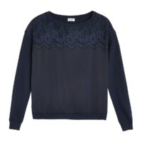 Pull avec dentelle en fine maille Marron;Bleu Nuit LIU JO