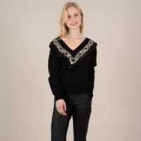 Pull col V avec sequins et perles Noir MOLLY BRACKEN