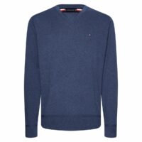 Pull col V en coton mélangé Bleu Tommy Hilfiger