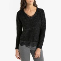 Pull col V en fine maille brillante Noir Anne weyburn