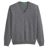 Pull col V en laine vierge Gris Foncé - Bleu Marine Benetton