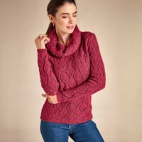 Pull col boule en maille pointelle Rose Framboise;Marron Rougi;Bleu Indigo Anne weyburn