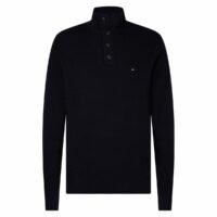 Pull col montant boutonné Structured Coton Gris - Bleu Marine Tommy Hilfiger