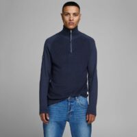 Pull col montant zippé Jorklover Noir - Gris Chiné jack & jones