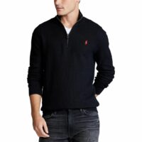 Pull col montant zippé en coton Pima Noir Polo Ralph Lauren