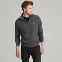 Pull col montant zippé en laine loryelle Gris Anthracite - Bleu Marine Polo Ralph Lauren