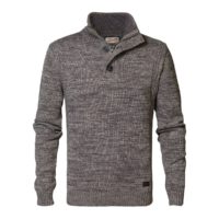 Pull col montant zippé et boutonné Ecru - Noir - Gris PETROL INDUSTRIES