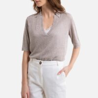 Pull col polo en fine maille brillante Beige LA REDOUTE COLLECTIONS