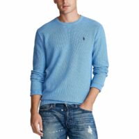 Pull col rond en coton Pima Bleu Moyen - Rouge Grenadine - Gris - Noir Polo Ralph Lauren