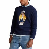 Pull col rond en coton motif Ours Bear Bleu Marine Polo Ralph Lauren