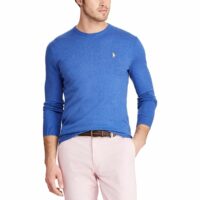 Pull col rond en coton pima Bleu Clair - Bleu Chiné - Rose Polo Ralph Lauren