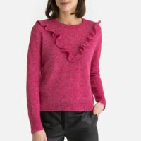 Pull col rond en fine maille BASIC Gris;Rose LEON & HARPER