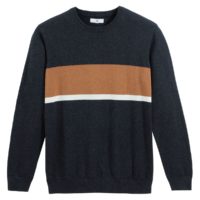 Pull col rond en fine maille Gris Anthracite/Camel LA REDOUTE COLLECTIONS