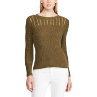 Pull col rond en fine maille et détails ajourés Kaki Lauren Ralph Lauren