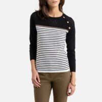 Pull col rond en fine maille rayée Rayé Noir/Écru Anne weyburn