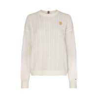 Pull col rond en fine maille torsadée Ecru Tommy Hilfiger