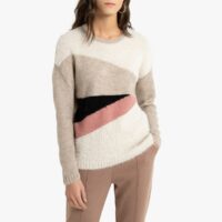 Pull col rond en grosse maille Intarsia Fond Beige Anne weyburn