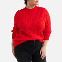 Pull col rond en grosse maille à torsades Rouge LA REDOUTE COLLECTIONS PLUS