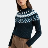 Pull col rond en grosse maille jacquard Jacquard Bleu Marine Anne weyburn