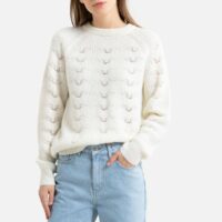 Pull col rond en grosse maille pointelle Ivoire;Rose Blush LA REDOUTE COLLECTIONS