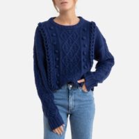 Pull col rond en grosse maille torsadée Bleu MOLLY BRACKEN