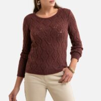 Pull col rond en maille pointelle Bleu Indigo;Rose Framboise;Rose Lilas;Marron Rougi Anne weyburn