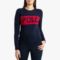 Pull col rond en maille torsadée et grand logo Navy Polo Ralph Lauren