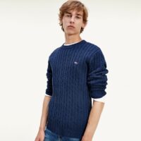 Pull col rond maille torsadée Essential Bleu Marine Tommy Jeans