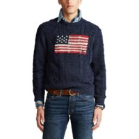 Pull col rond maille torsadée motif drapeau Bleu Marine Polo Ralph Lauren