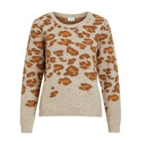 Pull col rond manches longues motif léopard Beige Vila