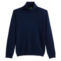 Pull col roulé en laine vierge Bleu Marine - Noir Benetton