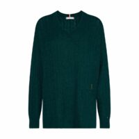 Pull col v à torsades Vert Foncé Tommy Hilfiger