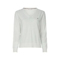 Pull col v en fine maille Blanc Tommy Hilfiger