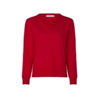 Pull col v en fine maille Rouge Tommy Hilfiger