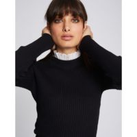 Pull fine maille manches longues col montant Noir Morgan